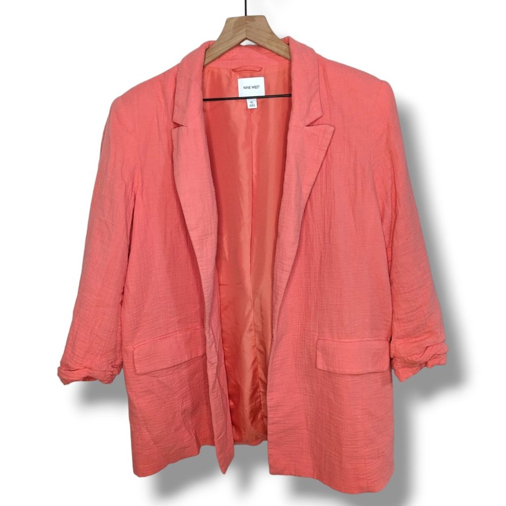 Nine West Coral-Orange Open Front Blazer Jacket
